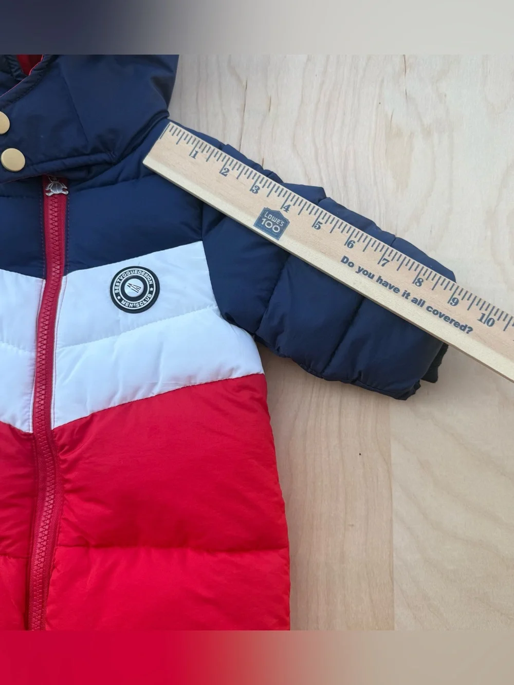 Mother's Baby Bear Hooded Bunting Snowsuit Red White Blue Colorblock Foot 6-9M